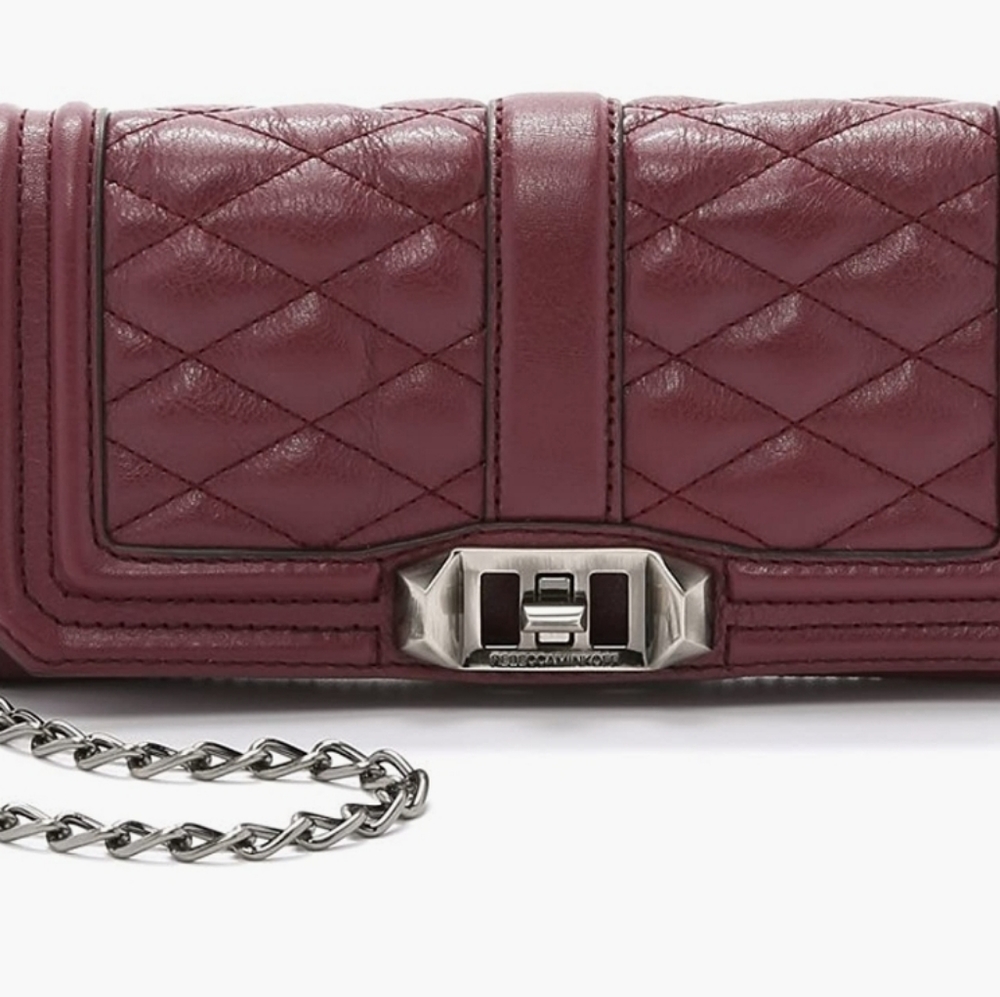 Rebecca Minkoff mini love wallet on chain burgundy red